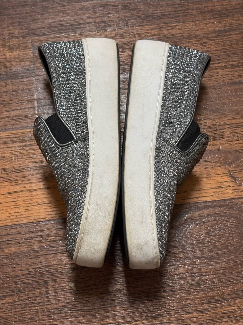 Michael Kors Women's Bedazzled Diamond Grey Metallic Silver Slip-On Sneakers - Picture 2 of 10